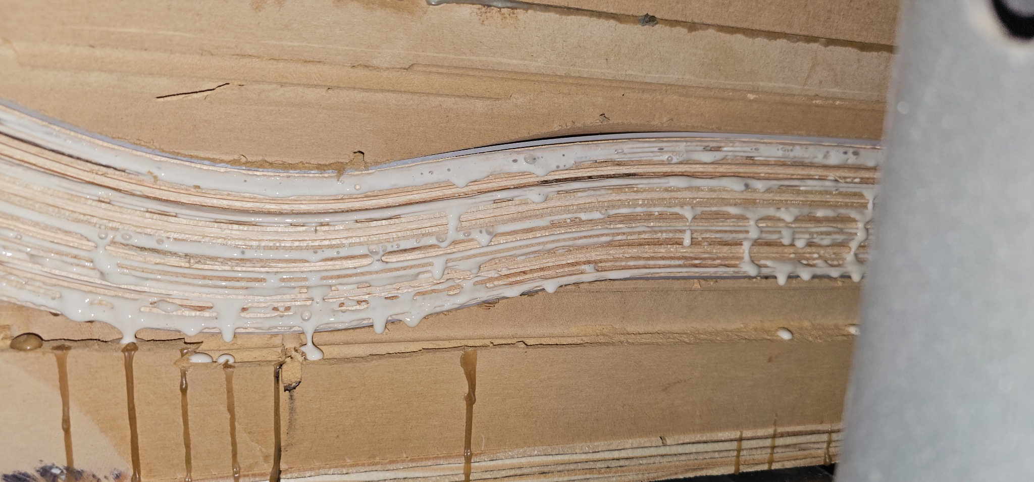 Laminated skateboard mold billet during glue-up