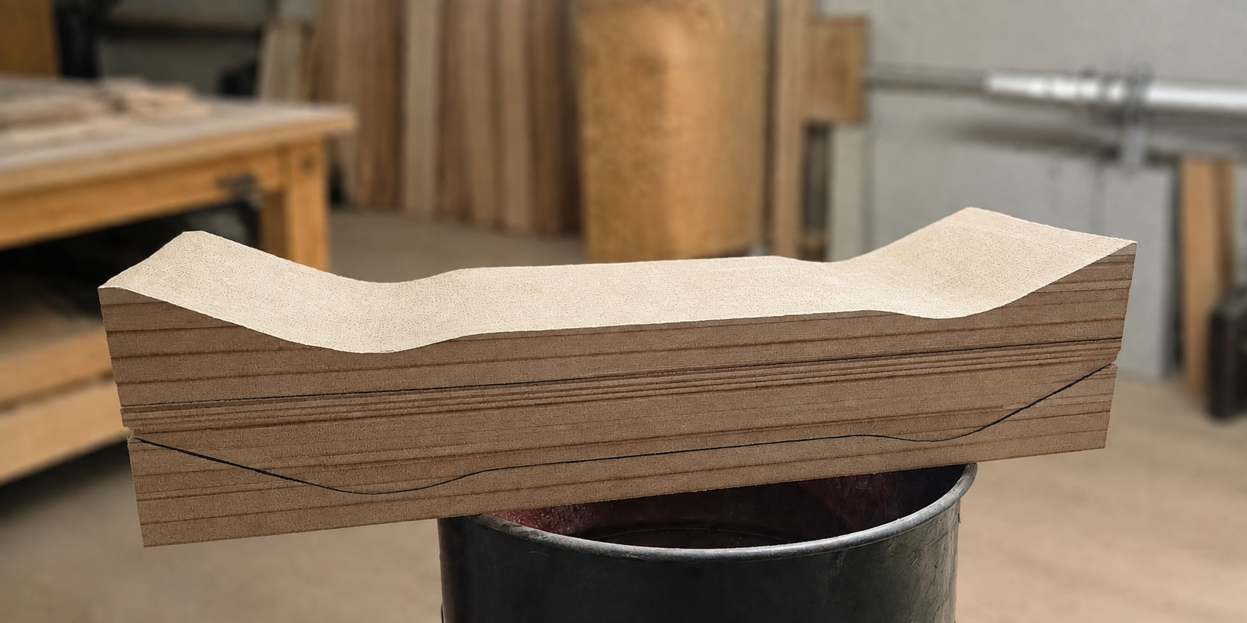 Stock MDF skateboard mold with cleanly finished front-face edges
